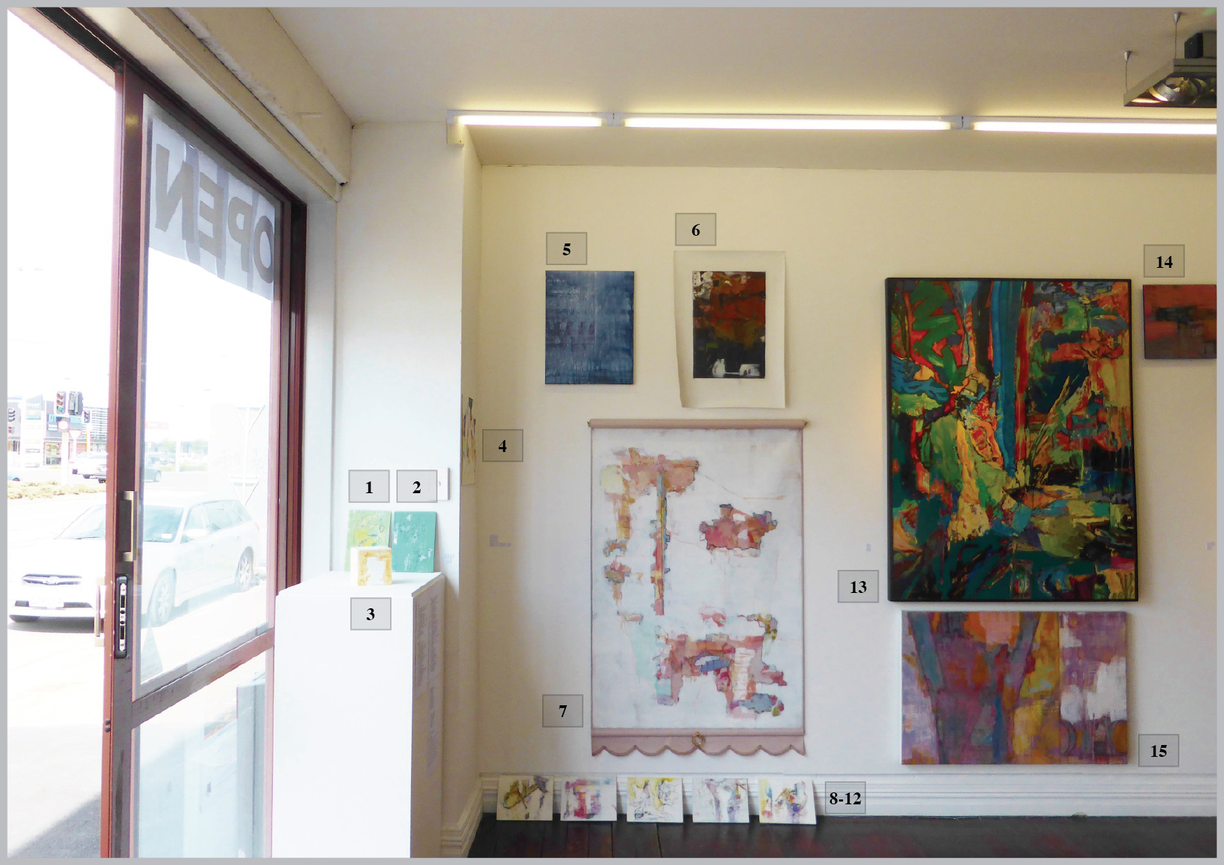 A variety of good looking colourful abstract artworks from an award winning Christchurch artist for sale